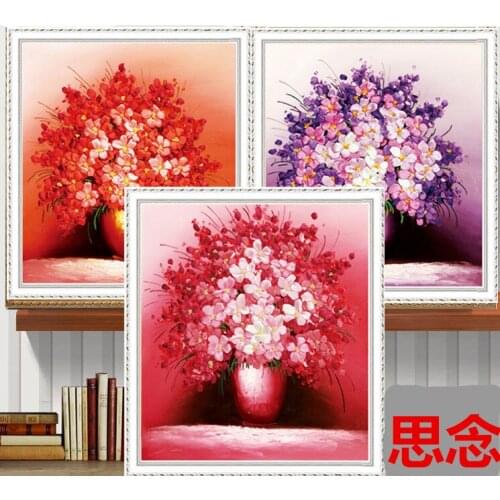 Needlework,DIY Ribbon Cross stitch Set for Embroidery kit,Miss of Love flowers vase ribbon Cross-Stitch handwork wedding decor