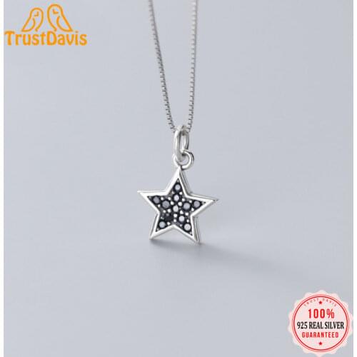 TrustDavis Real s925 silver pendant female retro personality black diamond five-pointed star letter jewelry DZ468