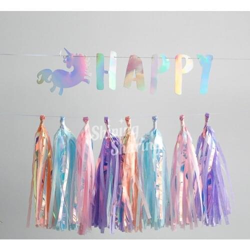 Unicorn Series Birthday Theme Party Pastel Paper Tassel For Kids Rainbow Unicorn Birthday Party Dessert Table Tassel Decoration