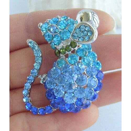 Lovely Mouse Rat Brooch Pin Pendant Blue Rhinestone Crystal EE03276C4