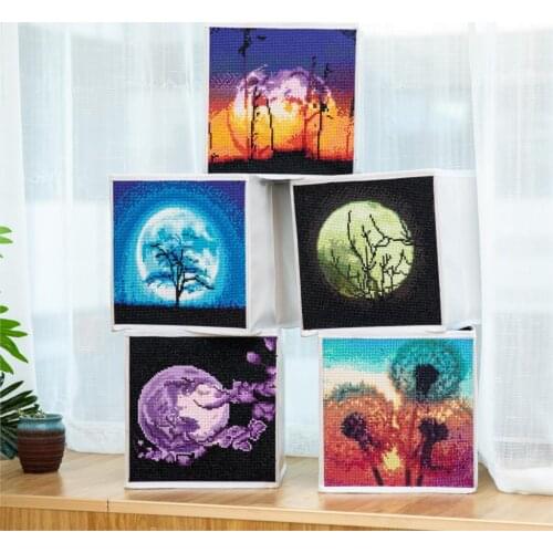 Full Drill Cross Stitch Embroidery Diamond Art DIY Diamond Painting Storage Box Dandelion moon Case Foldable