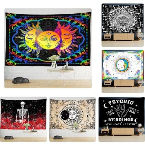 Sun Moon Tarot Tapestry Wall Hanging Divination Witchcraft Bedspread Beach Mat Bohemian Hippie Mandela Family Decor