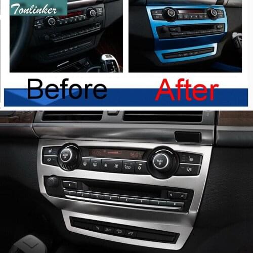 Tonlinker 1 PCS Car Style DIY Stainless Steel CD Control Panel Light Box Cover Case Stickers for Bmw X5 X6 2010-14 Accessories