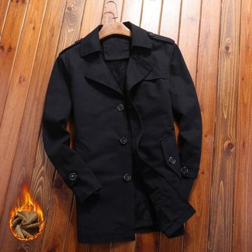 Large Size 8XL Men Trench Coats Winter Fashion Thick Warm Mens Medium Long Section Trench Male Casual Solid Windbreaker Jacket