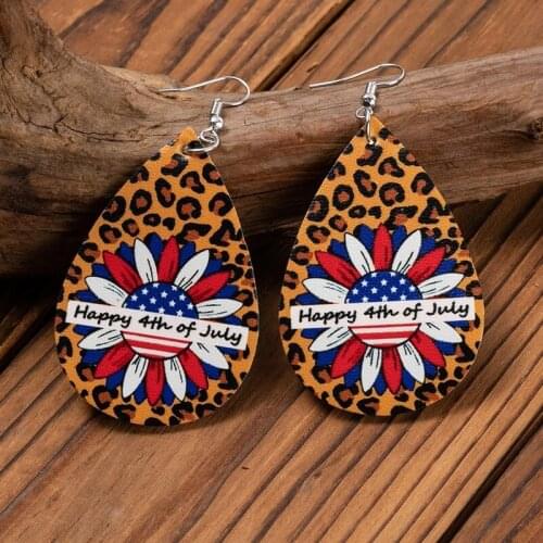 Europe and America Independence Day Leopard Print Sunflower Letter Leather Earrings Cartoon Five-pointed Star Leather Earrings