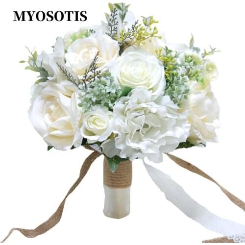 Vintage Rose Dusty Pink Wedding Bouquets Bride Flower Hold In Hand Bridemaid Bouquet Bridal Decoration