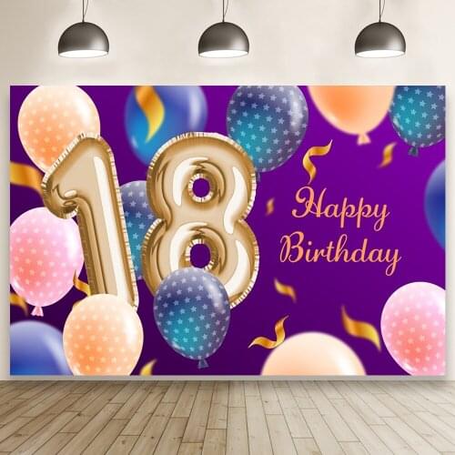 16th 18th Birthday Purple Theme Balloons with Number Party Wall Decors Friends Surprise Gift Backdrop Studio Photo Table Banner