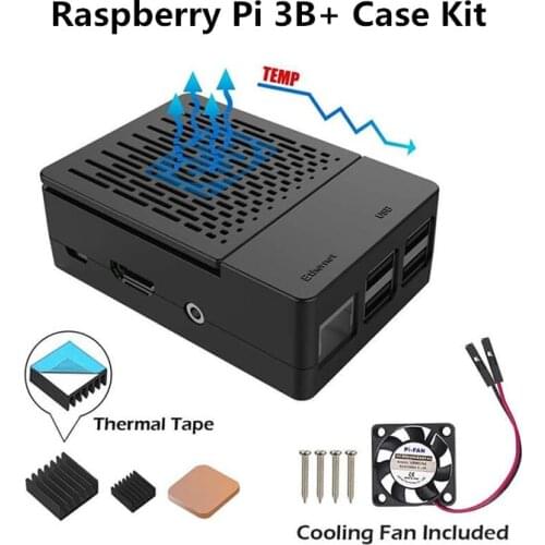 Multifunction Protection Kit for Raspberry Pi 3B+ Case with Cooling Fan Aluminum Heatsinks Black Box Shell for Raspberry Pi Case