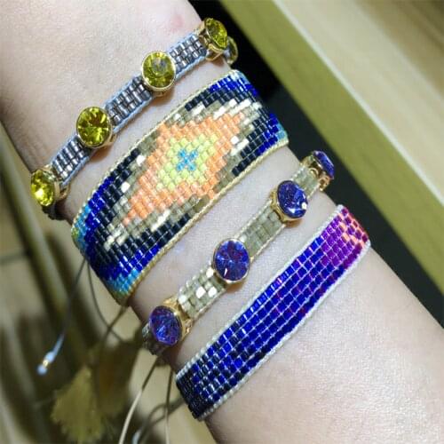 BLUESTAR Women Purple Evil Eye Bangles Handmade Bohemian Lady Crystal Bead Zircon MIYUKI Bracelets