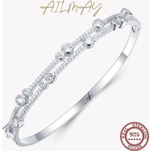 Ailmay 100% 925 Sterling Silver Irregular Shape Luxury CZ Bracelets Sparkling For Women Wedding Engagement Fine Female Jewelry