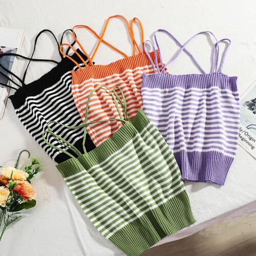 Women Corset Tops Striped Knitted Camisole Short Top Tank Camis Crop Top For Women