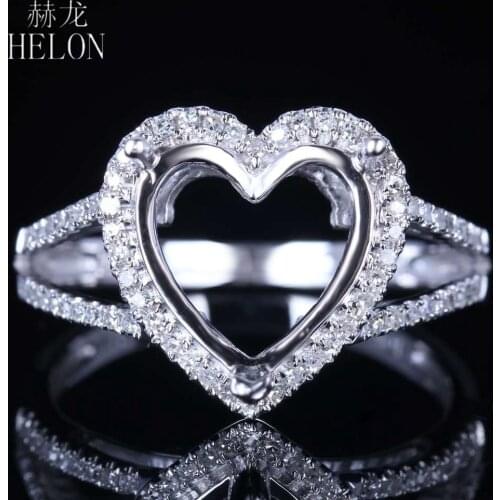 HELON Sterling Silver 925 Genuine Natural Diamonds Engagement Wedding Women Exquisite Jewelry Semi Mount Ring Heart cut 10x10mm