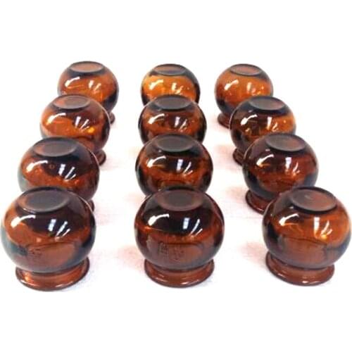 12 pcs Thick brown glass vacuum cupping set explosion-proof glass cupping pure hand-colored acupuncture massage cup
