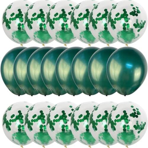 20Pcs Chrome Green Balloons Confetti Balloon Latex Air Balon balls for boy jungle safari party decorations 1st First birthday