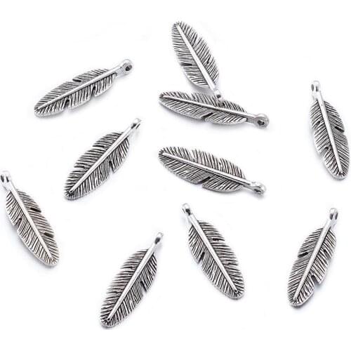 20pcs Tibetan Silver Pendants Feather Charms for Jewelry Findings Bracelet Necklace Making Accessories Antique Silver Color
