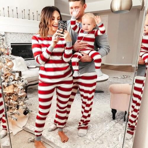 2020 Best Christmas Family Pajamas 2-Piece Set Christmas Family Matching Pajamas Set Stripe Sleepwear d88
