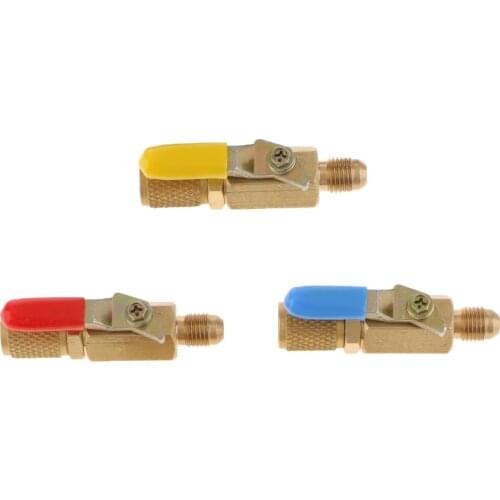 3PCS AC HVAC Refrigerant Charging Hose R410A R134A Straight Ball Shut Valve
