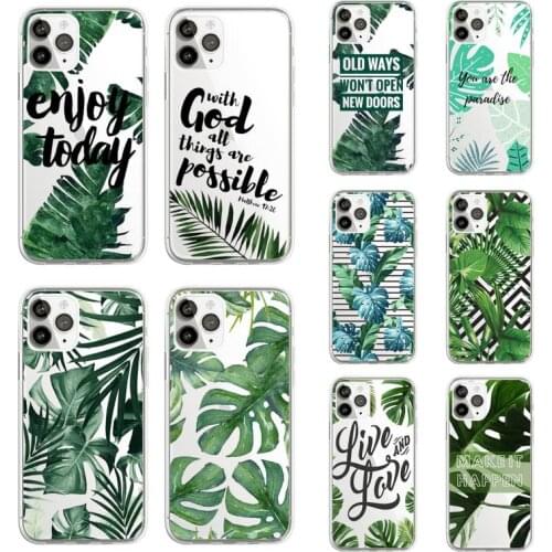 Green Plant leaf Accessories Phone Case Transparent soft For iphone 5 5s 5c se 6 6s 7 8 11 12 plus mini x xs xr pro max