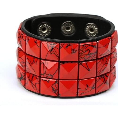 Punk Colorful Tetragonal Nail Bracelets Imitation Leather Hotsale Charm Wrap Bracelets New Arrival For Men Women