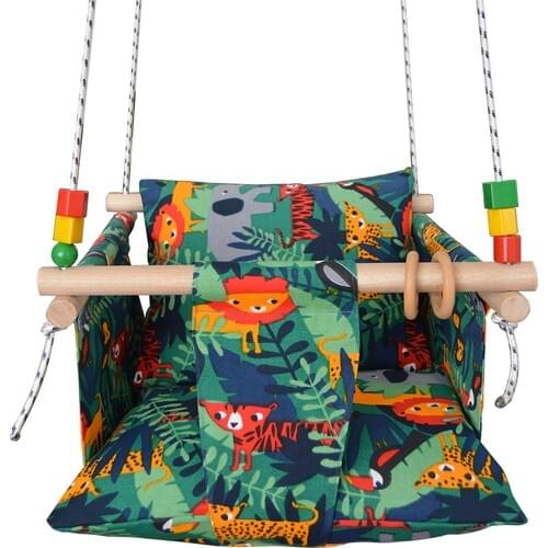 Berra Life Baby Swing Ceiling Hanging Wood Forest and Animal Print Swing