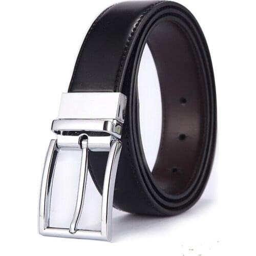 Mens leather belt with rotating pin buckle Mens business casual double-sided leather mens belt
