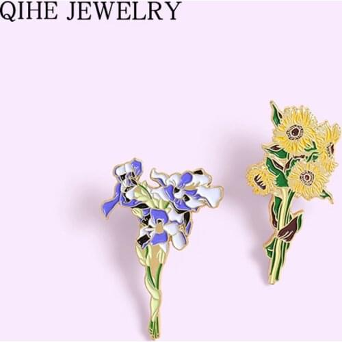 Sunflowers Iris Enamel Pins Custom Bouquet Flowers Brooch Lapel Pin Badge Cartoon Plant Jewelry Gift for Women Wholesale