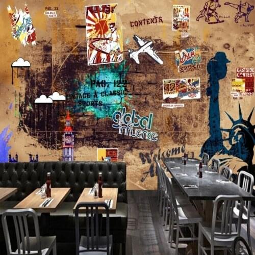 Custom mural Retro nostalgic Concrete Wall Building Silhouette Bar KTV Background Wallpaper restaurant studio custom mural