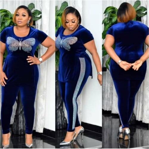 HGTE Velvet 2 Piece Set Women African Clothes Autumn Winter Africa Clothing Plus Size High Quality Fashion Suit African Dresses