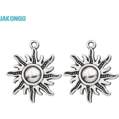 JAKONGO Vintage Antique Silver Plated Sun Charms Pendants for Jewelry Making DIY Handmade 28x25mm
