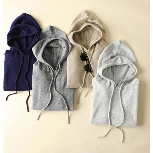 Cashmere knit women new fashion drawstring hooded sweatshirts pullover light tan 5color S-3XL retail wholesale