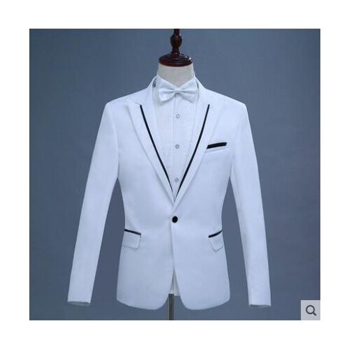 Black white blazer men suit set with pants formal dress mens wedding suits costume singer star style dance stage clothing