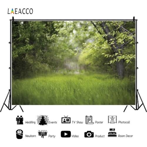 Laeacco Green Tree Grassland Park Forest Scenery Photography Backgrounds Vinyl Customize Photographic Backdrops For Photo Studio
