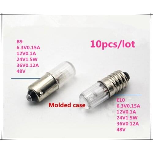 Molded case bulb E10 6.3V0.15A indicator E10 12V0.1A small lamp beads B9 24V1.5W signal light bead B9 bayonet light 10pcs/lot