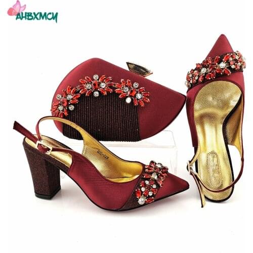 Fashionable 2021 Special Design Shoes and Bag to Match in Wine Color High Quality Italian Women Shoes with Evening Bag
