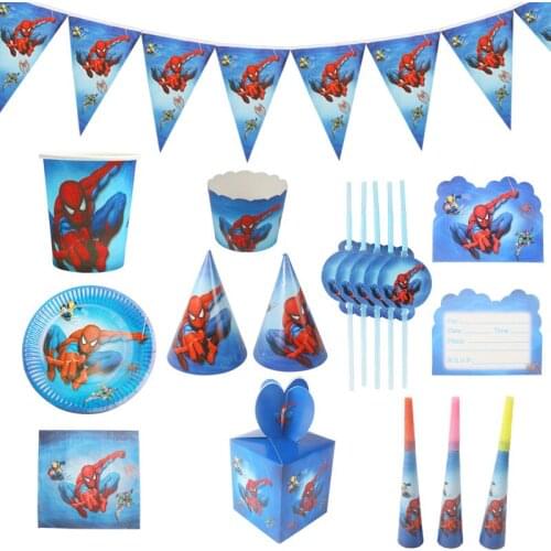 Cartoon Figure Disney Spider man Kids Boy Birthday Party Decoration Paper Cup Plate Napkin Flag Disposable Tableware Supplies