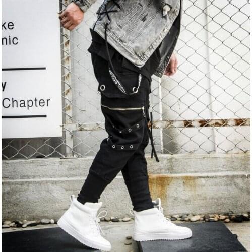 Autumn personality motorcycle trousers men loose pants harem pant mens feet trousers fashion pantalon homme street novelty black