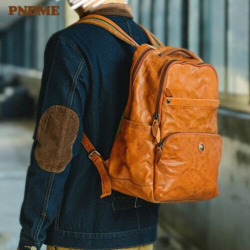 Fashion outdoor travel high quality genuine leather mens backpack luxury natural first layer cowhide large capacity backpack