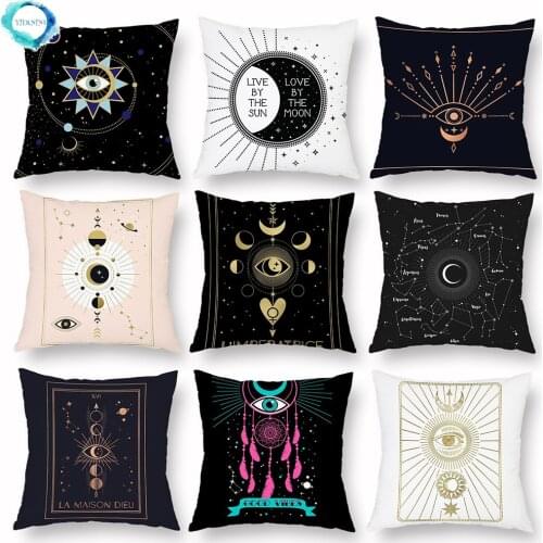 Mysterious Eyes Planet Decorative Pillowcase Tarot Black Polyester Cushion Cover Home Decor for Living Room Sofa Couch 45x45cm