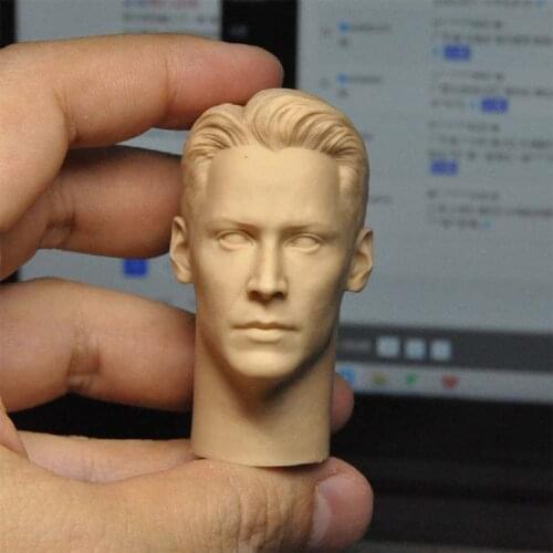 Unpainted 1/6 Keanu Reeves Head Sculpt with Neck PVC Male Soldier Head Carving Fit 12'' Action Figure Body for DIY