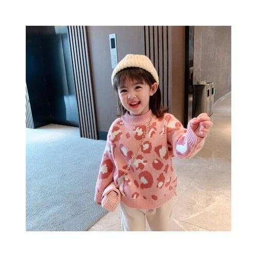 2021 Autumn and Winter New Body Girls Sweaters Childrens Fashion Pink Leopard Sweater for Girls Toddler Knitted Cardigan Jacket