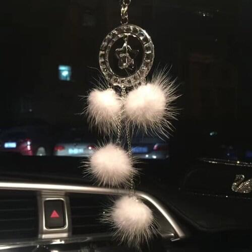 Car Pendant Lady Mink Hair Plush Crystal Star Diamond Auto Rearview Mirror Trim Decoration Accessory Trim Ornament Fashion Gifts