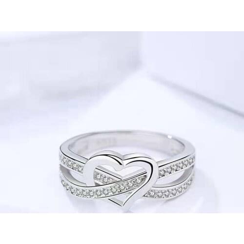 925 Sterling Silver Ring simple heart-shaped womens single ring with zircon ring