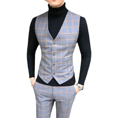 Size S-5XL Boutique Fashion Mens Formal Business Plaid Suit Vest Groom Wedding Party Performance Social Male Vest Casual