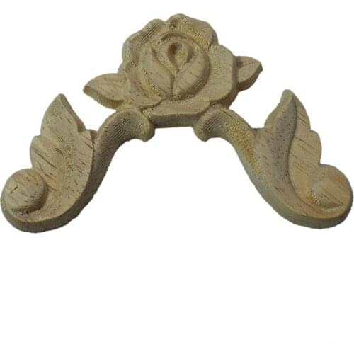 Retro Vintage Unpainted Woodcarving Decal Corner Applique Frame Furniture Door Decorative Figurines Carved Wooden Miniatures