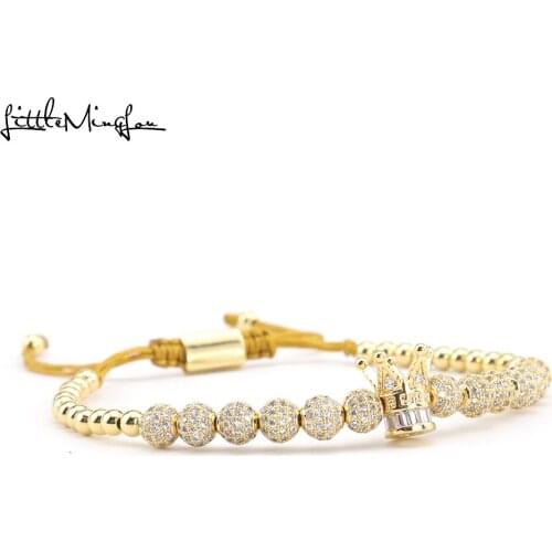 Luxury CZ New Crown bracelet crown Charm copper Beads ball Braided Adjustable handmade women Bracelets Bangles for women Jewelry