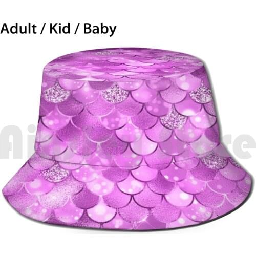 Pink And Purple Mermaid Scales Sun Hat Foldable UV Protection Mermaid Metal Mermaid Glitter Metalic Mermaid Scales