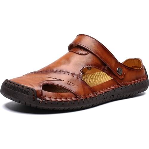 Men Shoes Summer Genuine Leather Out door Shoes Men Sandals Handmade Classic For Male Soft Walking Beach Sandalias Sandal Slides