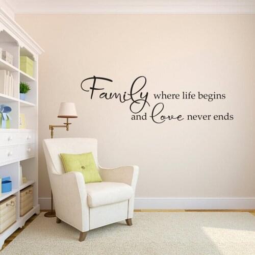 Family Wall Decal Words Family where life begins and love never ends Art Wall Stickers Quote Bedroom Living Room Decoration G650