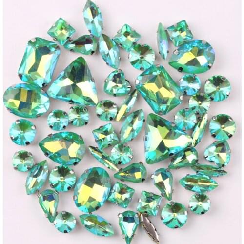 Silver claw setting jelly candy Emerald AB 50pcs/bag shapes mix glass crystal sew on rhinestone wedding dress shoes bag diy
