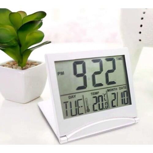 Portable LCD Digital Alarm Clock Folding Temperature Calendar Snooze Desk Table Weather Station Desk Temperature Clocks